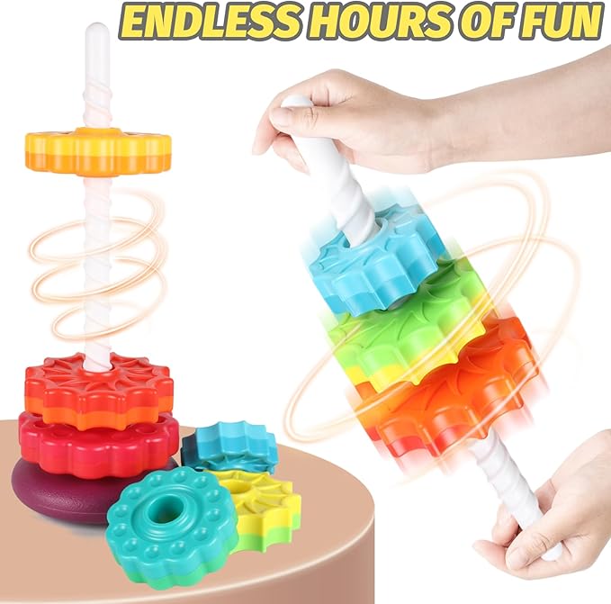 Spinning Stacking Toys for Toddlers 1-3, Ring Stacker for Babies 0-6-12-18 Months, Spinner for Infants, Montessori Autism Sensory Toys, 1 2 3 Year Old Girl Boy Christmas Birthday Gifts