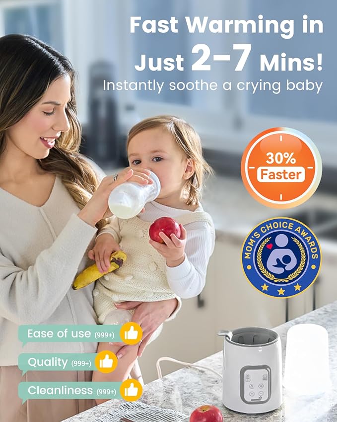 Bottle Warmer, Grownsy 8-in-1 Fast Baby Bottle Warmer with Timer, Safe for Breastmilk Nutrients, Accurate Temperature Control, with Defrost, Sterili-zing, Keep Warm, Heats Baby Food & Bottles