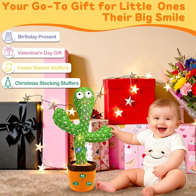 (Updated Volume Adjustment) Dancing Mimicking Talking Cactus Toy,Funny Gift for Toddler 1 2 3 Year Old Boy Girl,Singing Record Repeat What You Say Light Up Baby Infant Toys 6-12 12-18 Months