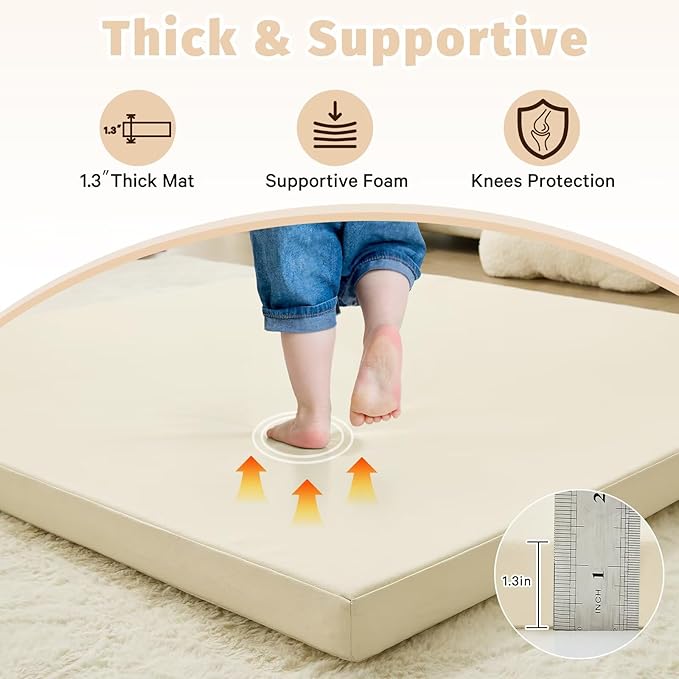 Waterproof Baby Play Mat for Floor 1.3"Thick Memory Foam 74*50 Cushion Playpen Playmat Tummy Time Crawling Mat Nursery Rug Pad Mattress Create Soft & Safe Area for Infants,Toddler,Kids,Beige