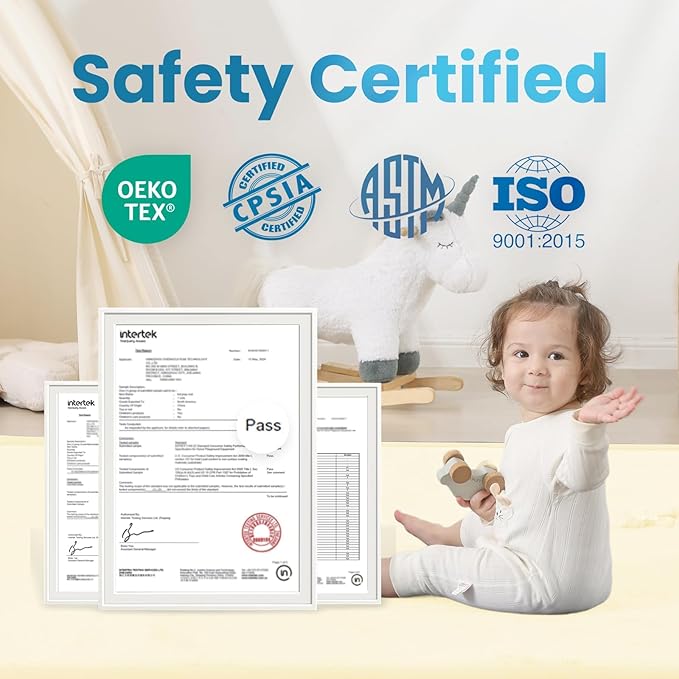 1.3" Thick Baby Floor Play Mat, 50x74 Padded Foam Tummy Time Crawling Mat, Non-Slip Water-Repellent Soft Plush Nursey Area Rug for Playroom Bedroom Living Room (Ivory)