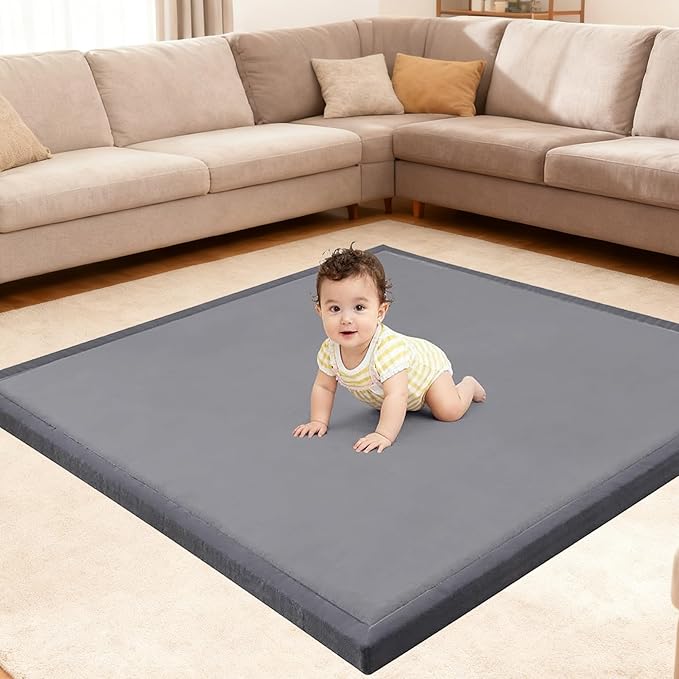 Ultra Soft Baby Play Mat for Floor, 59"×71" Playpen Mat, 1.3" Thick Memory Foam, Non-Slip Tummy Time Mat for Infants, Toddlers, and Kids – Water-Repellent Coral Velvet, Easy Care