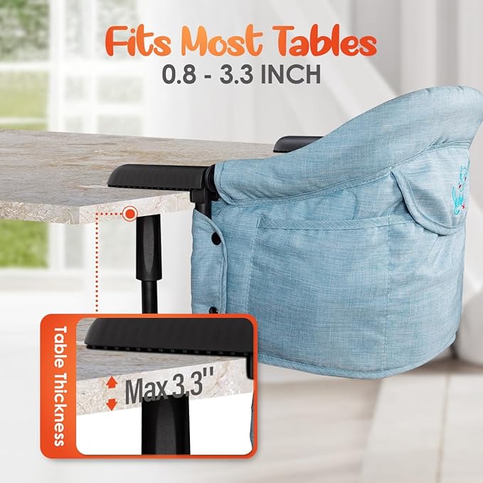 Hook On Chair with Removable Dining Tray,Portable Hook-On Chairs with Storage Bag,for Home and Travel(Sky Blue)