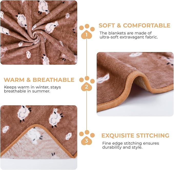 1 Pack 3 Blankets Super Soft Fluffy Premium Cute Elephant Pattern Pet Blanket Flannel Throw for Dog Puppy Cat Brown/Yellow/Blue Medium(30x20 inch)
