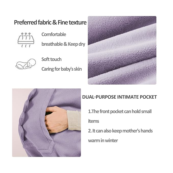 Baby Carrier Cover Stroller Cover,Newborn Hooded Stretchy Cloak,Soft Kangaroo Hoodie for Mom Baby,Suit for All Seasons (Purple)