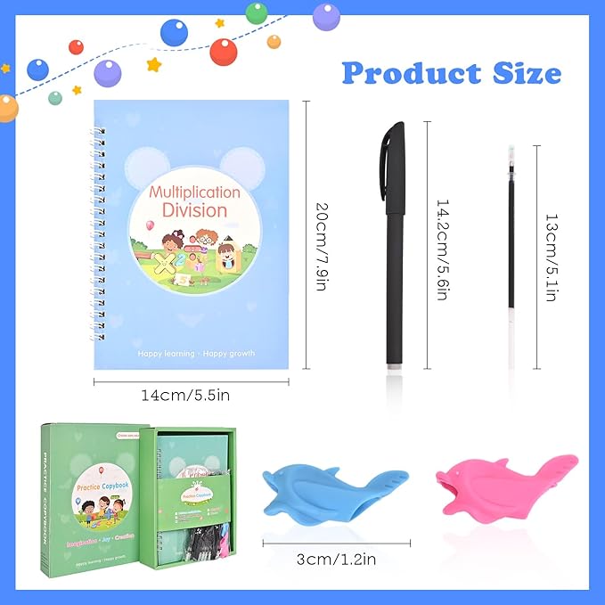 AALGO Magic Grooved Practice Copybook 5 Pack with Pens, Reusable Grooved Handwriting Workbooks,Learn to Write Letters Numbers,Math,Tracing for Kids Ages 3-8