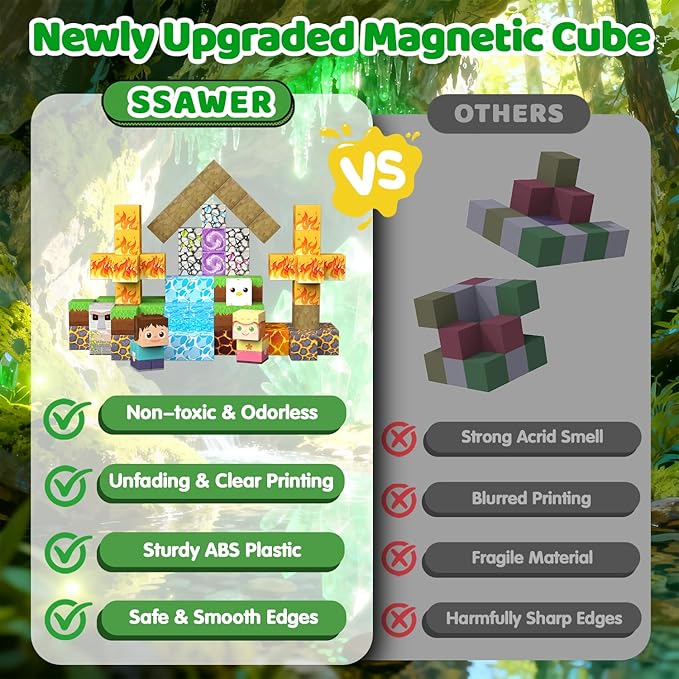 Magnetic Blocks, 208PCS Magnetic Building Blocks, Stacking Magnets for Kids, Sensory Toy for STEM Constructions Magnet Blocks for Boys Girls Age 3+, Christmas Birthday Gifts (Cavern Explore)