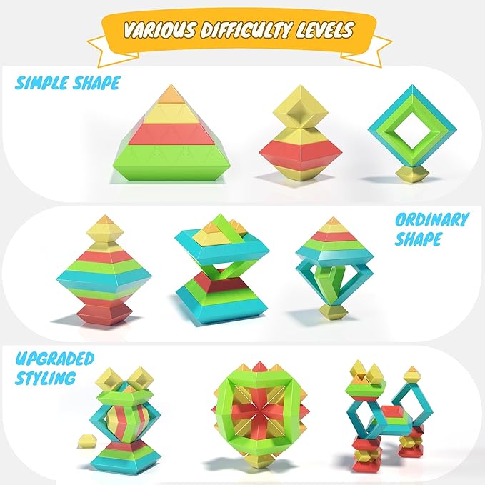 40Pcs Montessori Toys for Ages 3 4 5 6 Toddlers Kids Baby,Pyramid Stacking Building Toys,3D Preschool Learning Blocks for Kids,STEM Sensory Toy Gifts for 3-5 Year Old Boy Girl,Plastic Storage Box Set