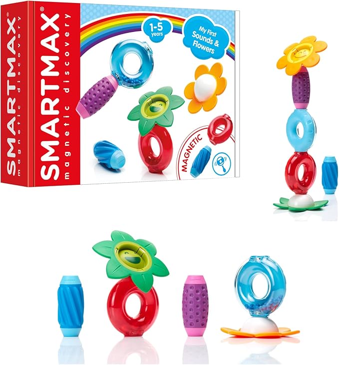 SmartMax My First Sounds & Flowers Magnetic STEM Building Set with Rattles, Textures, and Oversized Soft-Touch Pieces for Toddlers Ages 1–5