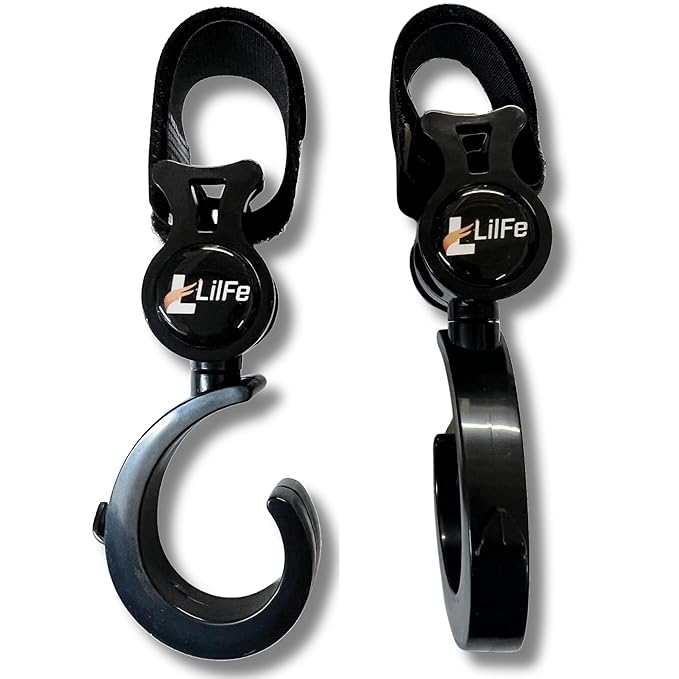 Baby Stroller Hooks for Hanging, Multipurpose Stroller Straps with Durable Stylish Stroller Clips for Diaper Bags, Perfect Mummy Hook for Stroller, Walker and Shopping (Black 2 pcs)