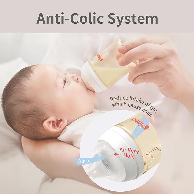 Pigeon PPSU Nursing Baby Bottle Wide Neck, Anti-Colic, Streamlined Body, Natural Feel, Easy to Clean, 5 Oz (Pack of 2), Includes 2pcs SS Nipples (0m+)