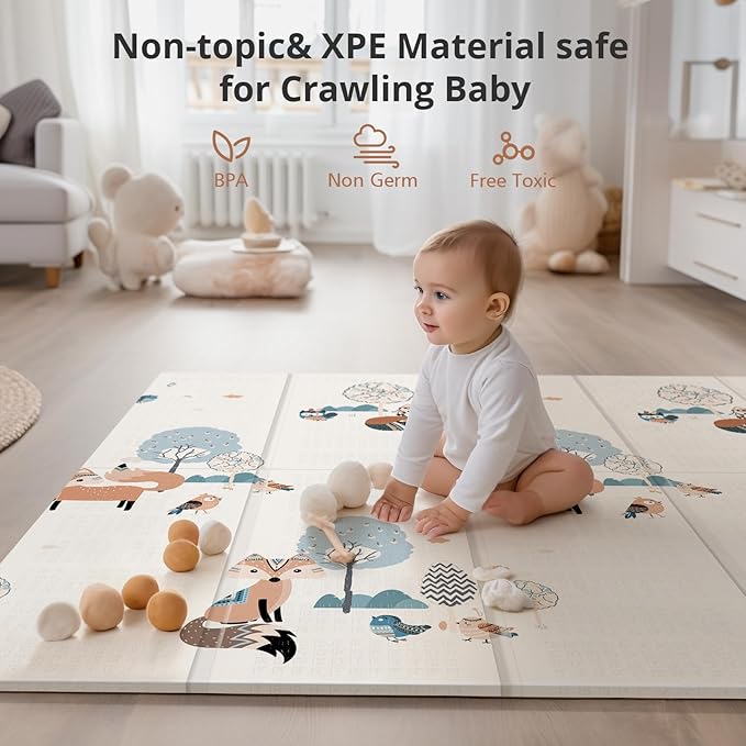 UANLAUO Kids Play Mat for Babies and Toddlers - Baby Play Mats for Floor Crawling Mats for Babies 6-12 Months, Large Waterproof Activity Playmats for Baby Infants, Toddlers, Play & Tummy Time