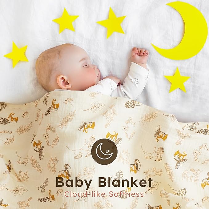 5 Pack Muslin Swaddle Blankets & Baby Burp Cloths, Soft & Breathable Cotton Baby Blankets, Receiving Blankets for Newborn, Nursery Infant Essentials, Swaddling Wrap for Unisex (Brown & Beige)