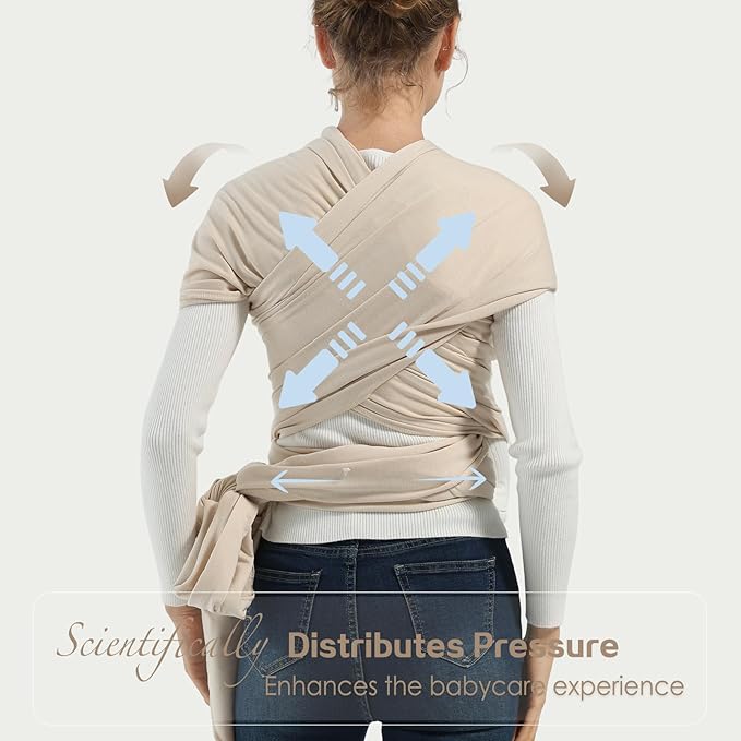 Baby Wrap Carrier, Baby Carrier Wrap Newborn(7-35lbs), Cotton Baby Sling Carriers Wearing Wrap Hands Free, Cozy Newborn Wrap One Size Fits All, Beige