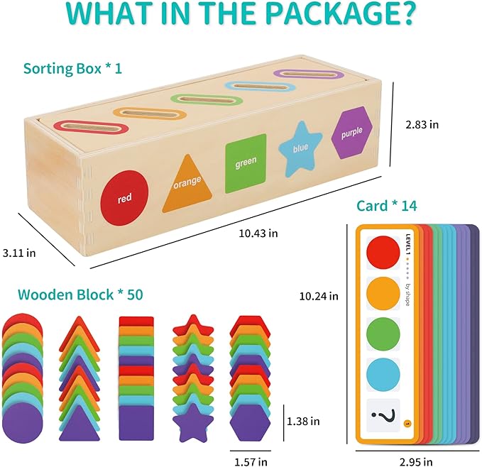 KMTJT Montessori Toys for 1 2 3 Year Old | Wooden Color & Shape Sorting Matching Toys | Learning Educational Toys for 1-3 Year Old Kids | One 1st 2st Birthday Gift for Boy Girl