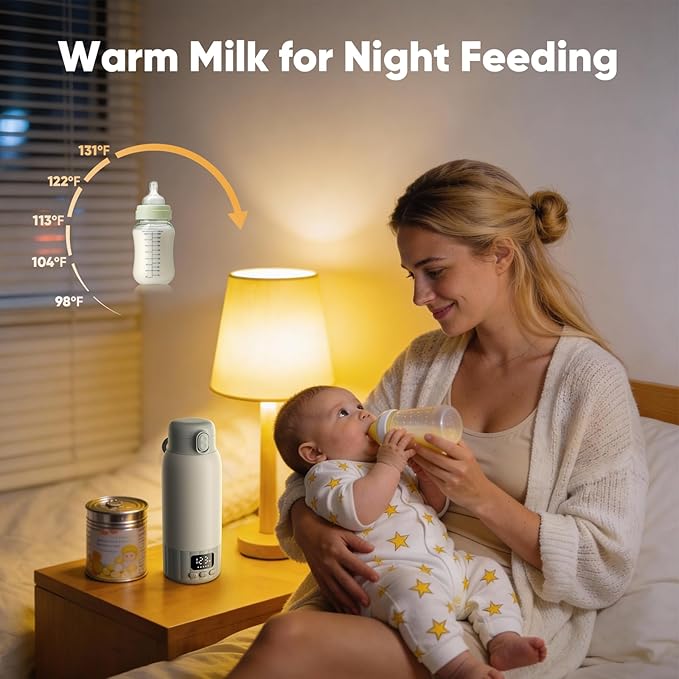 Portable Bottle Warmer for Travel, Fast Heating Milk Warmer On The Go, 17 OZ Water Warmer for Breast Milk, Formula, Water, Temp Control 98°F -131°F, Baby Essentials for Outdoor Airplane Car Journey