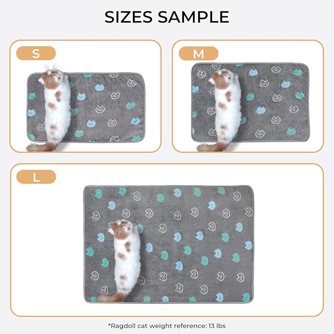 1 Pack 3 Blankets Super Soft Fluffy Premium Cute Cat Pattern Pet Blanket Flannel Throw for Dog Puppy Kitten Blue/Cyan/Grey Large(41x31 inch)