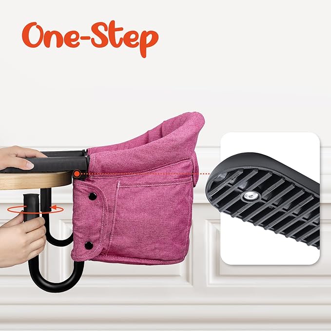 Hook On High Chair - Portable & Foldable for Babies 6-36 Months, Family & Travel Use with Carry Bag(Rose Red)