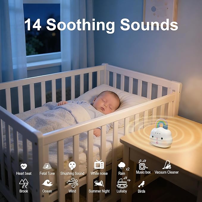 Baby Sound Machine Portable White Noise Machine with 14 Soothing Sounds Rechargeable White Noise Sound Machine with 3 Timer Setting and Night Light
