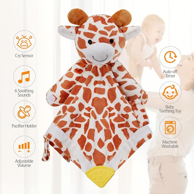 BEREST Baby Lovey Sound Sleep Soother, Rechargeable White Noise and Lullaby Heartbeat Infant Sleeping Aid with Cry Sensor at Nap Time Routine, Boys & Girls Gift Portable Plush Toddler Snuggle Toy