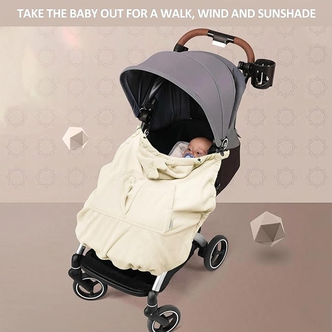Baby Carrier Cover Stroller Cover,Newborn Hooded Stretchy Cloak,Soft Kangaroo Hoodie for Mom Baby,Suit for All Seasons (Ivory)