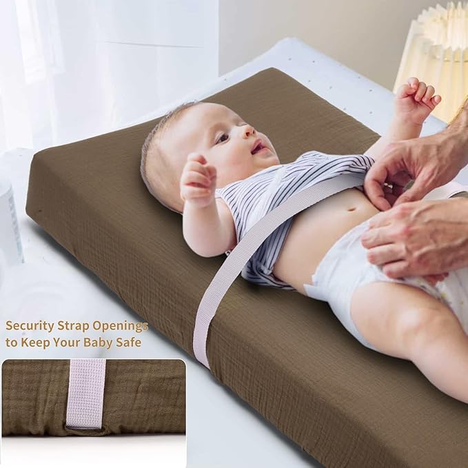 Muslin Changing Pad Cover for Baby Girls Boys-2 Pack 17"x 33" Cotton Soft Breathable Diaper Changing Pad Cover-Cozy Changing Pad Sheets-Neutral Taupe Brown & Light Beige