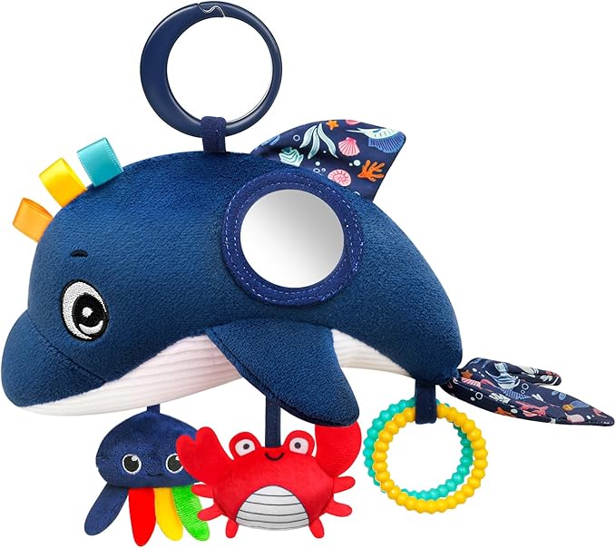 TSYAN Car Seat Toys for Babies 0-12 Months,Hanging Baby Activity Toy for Car seat,Stroller,Crib & Gym,Infant Plush Rattle with Mirror, Crinkle, Clip-On for Boys & Girls