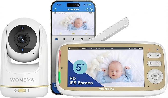 Smart Baby Monitor, 5" HD IPS Screen, 1500ft Long Range, 48 Hours Battery, White Noises & Lullabies, 2K HD Camera, Customizable Safe Zones, Motion Detection, VOX, Free Secure Phone App