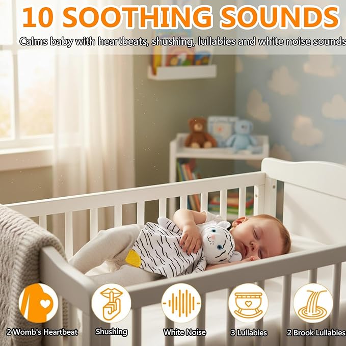 BEREST Rechargeable Baby Sleep Soother, 10 White Noises of Heartbeats & Lullabies Infant Sleeping Aid with Cry Sensor at Naptime Routine, Babies Gift Portable Plush Toddler Snuggle Toy Infant Blanket