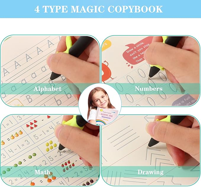 AALGO Handwriting Book Practice for Kids,Reusable Grooved Handwriting Books, Writing Practice for Kids Age 3-5