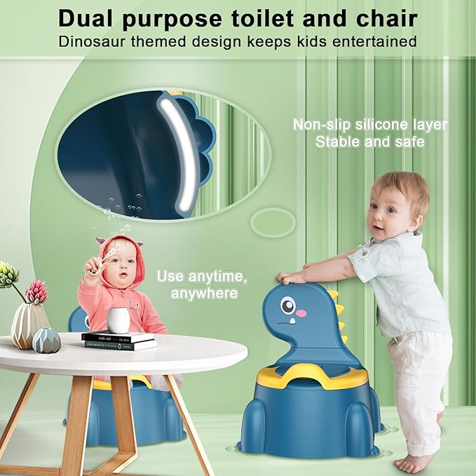 Potty Training Toilet, Toddler Potty Training Seat Baby Potty Chair, Dinosaur Toilet Potty Seat for Boys Girls Kids Toddlers, Portable Travel Potty with lid,Urinal, Splash Guard, Non-Slip Pad(Blue)
