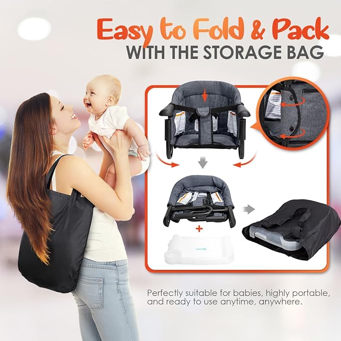 Hook On Chair with Removable Dining Tray,Portable Hook-On Chairs with Storage Bag,for Home and Travel(Grey)