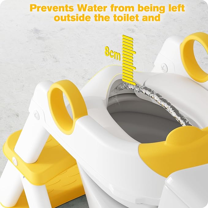 Potty Training Seat, Upgrade Toddler Toilet Seat for Kids Boys Girls, 2 in 1 Potty Training Toilet for Kids, Splash Guard Anti-Slip Pad Step Stool(Yellow)