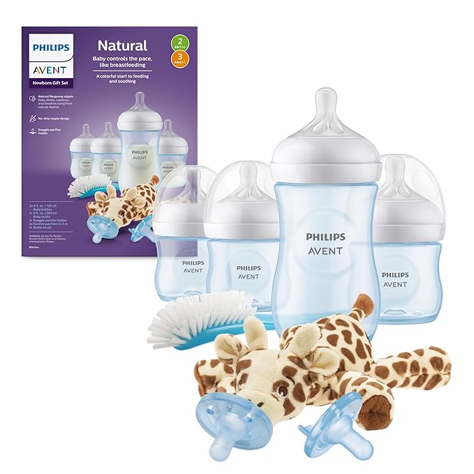 Philips Avent Natural Baby Bottle with Natural Response Nipple, Blue Baby Gift Set with Snuggle, SCD838/04