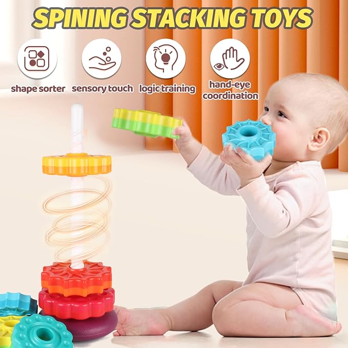 Spinning Stacking Toys for Toddlers 1-3, Ring Stacker for Babies 0-6-12-18 Months, Spinner for Infants, Montessori Autism Sensory Toys, 1 2 3 Year Old Girl Boy Christmas Birthday Gifts