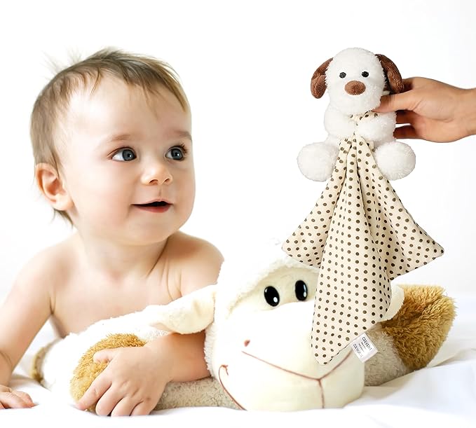 CREVENT Soft Plush Animal Face Security Blankets for Boys and Girls, Great Gifts for Birthday Baby Shower - Hugging Dog + Tag