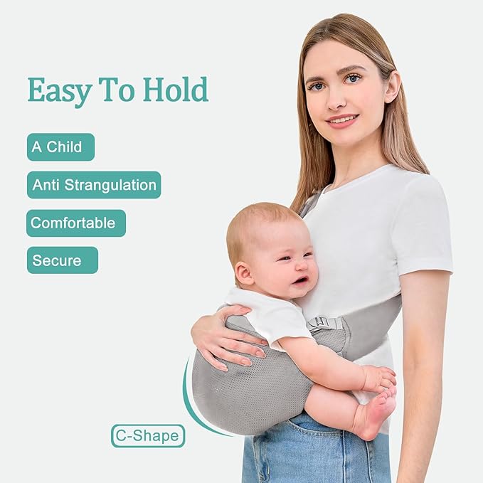 Baby Carrier - Ergonomic, Cozy and Lightweight Carrier for 0-36 Months, Effortless to Put On, Ideal for Hands-Free Parenting,Lightweight and Travel-Friendly Newborn Baby Carrier-Light Grey