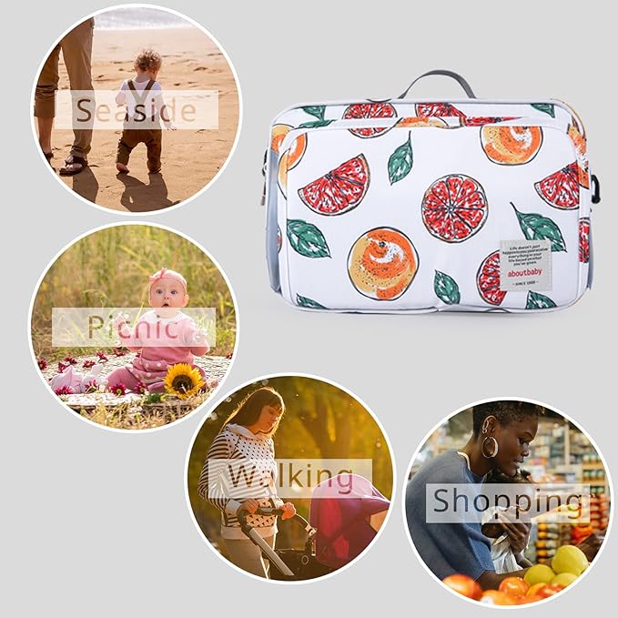 Non-Slip Stroller Organizer Bag for Diapers with Insulated Pocket, Stroller Hooks and Adjustable Strap,Universal Fit Most Strollers, Fruits