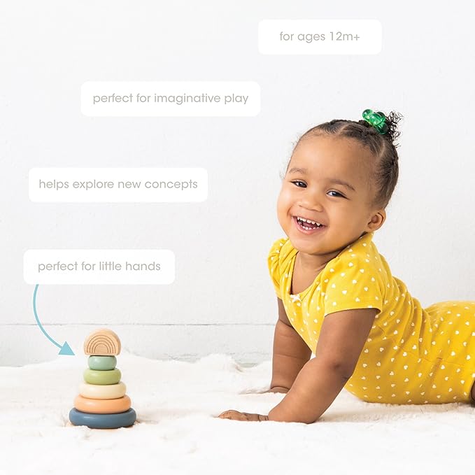 Pearhead Wooden Stacking Rainbow Toy, Montessori Learning Rings for Babies and Toddlers 12+ Months, Color Sorting Play, Nursery Decor, Spring Easter Basket Gift