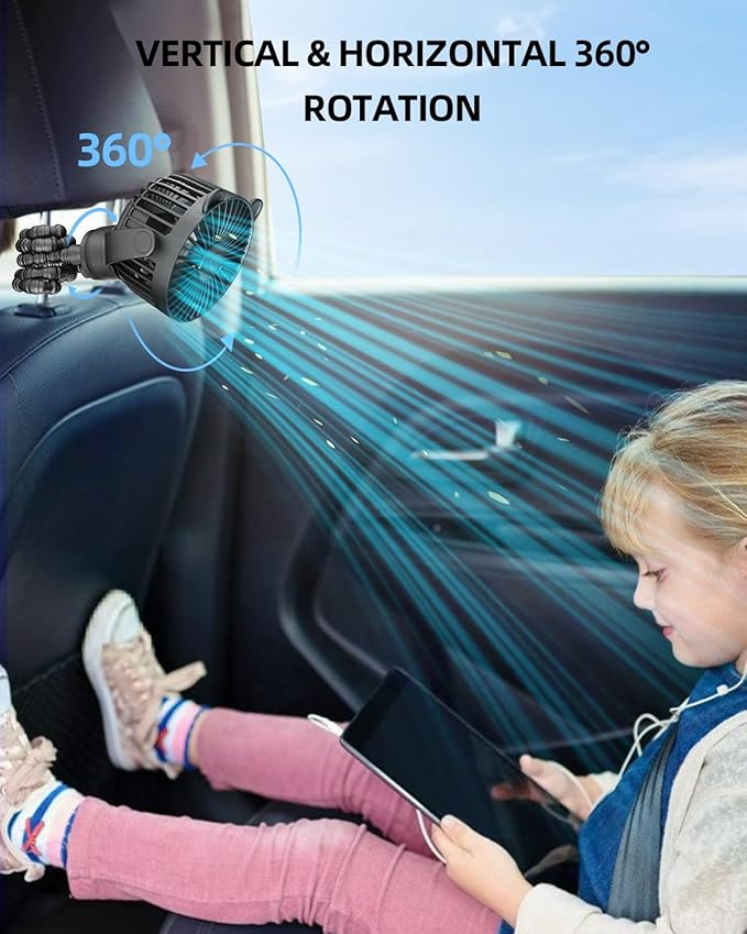 Portable Stroller Mini Fan, Small Rechargeable Personal Cooler w/ 360° Rotation, Baby Essentials for Car Seat, Crib, Bike, Treadmill, 3-Speed Battery Powered Stroller Accessories, Coal