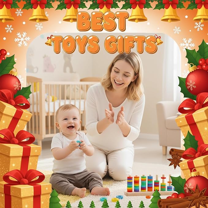 Wooden Color Sorting Stacking Toys, Montessori Toys Rainbow Rings Game, Wooden Sorting & Stacking Toys for Toddlers, Color Recognition Sensory Toy Educational for Ages 3 and Up Boys Girls Gift