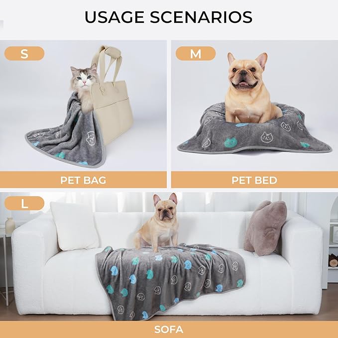 1 Pack 3 Blankets Super Soft Fluffy Premium Cute Cat Pattern Pet Blanket Flannel Throw for Dog Puppy Kitten Blue/Cyan/Grey Small(23x16 inch)
