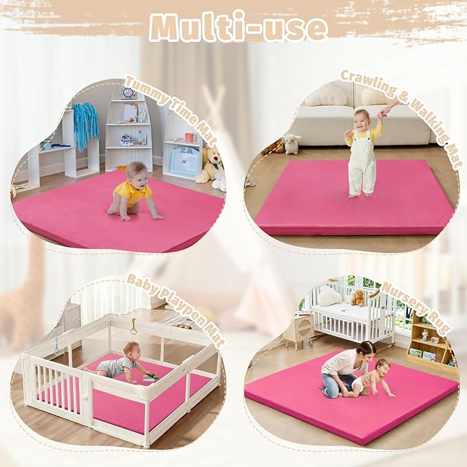 Waterproof Baby Play Mat for Floor 1.3" Thick Memory Foam 47 * 47 Cushion Playpen Playmat Tummy Time Nursery Rug Pad Mattress Create Soft & Safe Area for Infants,Toddler,Kids,Hot Pink
