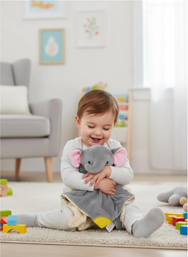 BEREST Elephant Baby Lovey Rechargeable Sleep Soother with 10 White Noises (Heartbeat, Shushing & Lullabies) & Cry Sensor|Timer|Recording|Plush Blanket Comforter Gift for Newborns|Infants|Boys & Girls
