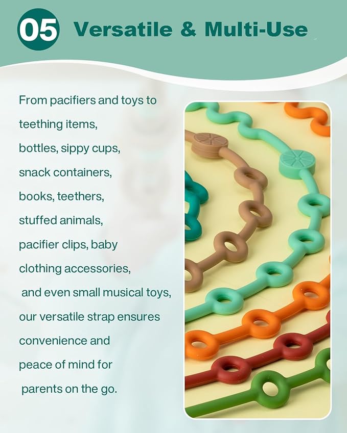 Toy Straps for Baby, Adjustable Toy Holder for Stroller Accessories, Silicone Baby Tether Pacifier Clip, No Throw Baby Travel Essential Leash for High Chair, Car Seat (6-Pack)