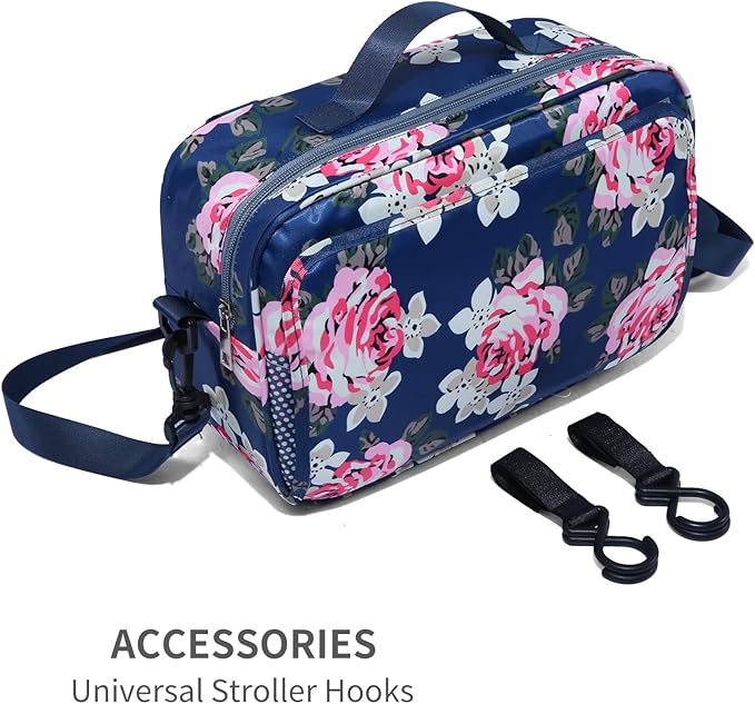 GOGOSO Baby Stroller Organizer Bag with Insulated Pocket, Universal Fit Most Strollers, Space for Diapers, Wipes & Toys Flower
