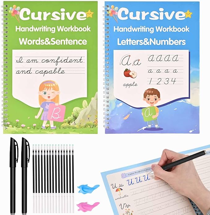 AALGO Grooved Cursive Handwriting Workbook,Cursive Writing Practice Book to Learn Cursive Handwriting,Cursive Workbook with Number and Letter Tracing and Sight Words and Sentences Practice