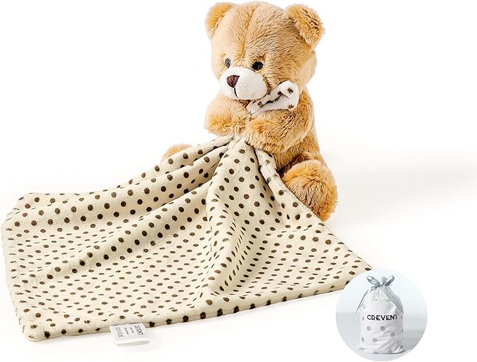 CREVENT Soft Plush Animal Face Security Blankets for Boys and Girls, Great Gifts for Birthday Baby Shower - Hugging Bear Brown