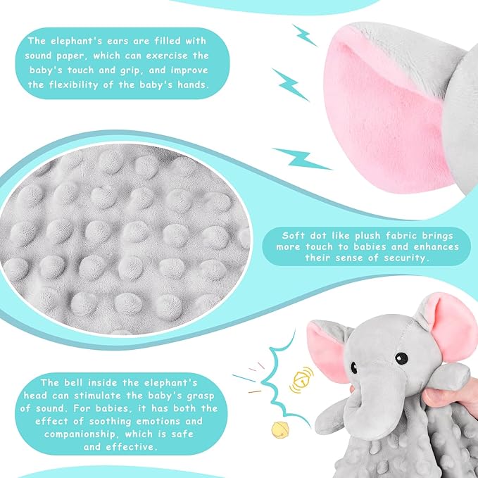 Loveys for Babies,Soft Baby Security Blanket for Newborn Infant Toddler Snuggle Toy Stuffed Animal,Lovey Elephant Security Blankets Gifts Baby Unisex Birthday(Gray Elephant,12.4in)