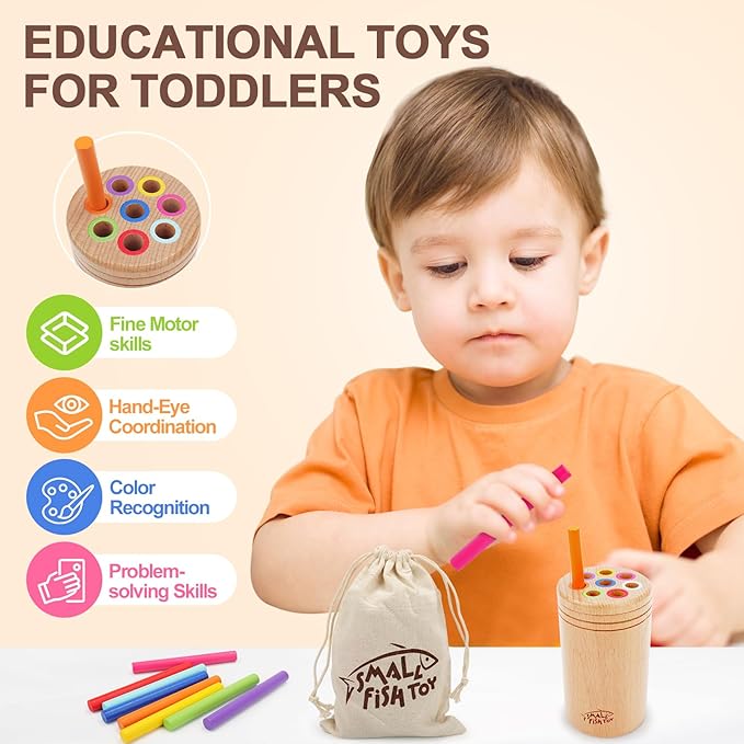 Montessori Toys for 1-3 Year Old: Wooden Learning Color Sorting Toys for Toddlers Age 1 2 3, Fine Motor Developmental Infants Sensory Toys, Busy Board 18 month old Baby Easter Basket Stuffers